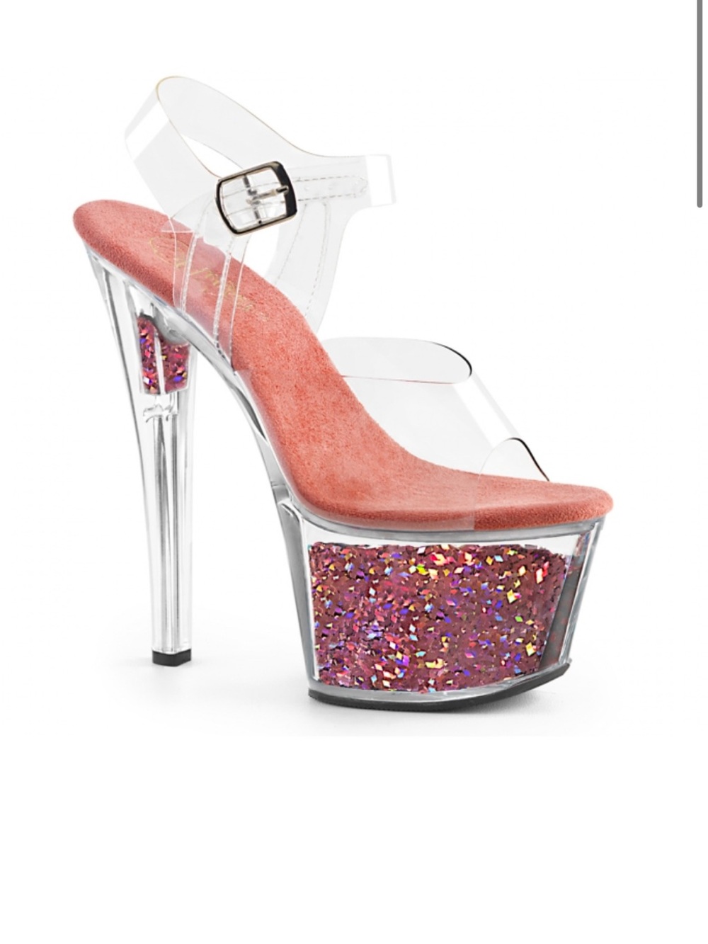 Clear Strap pleaser Platform Heels with Glitter Platform